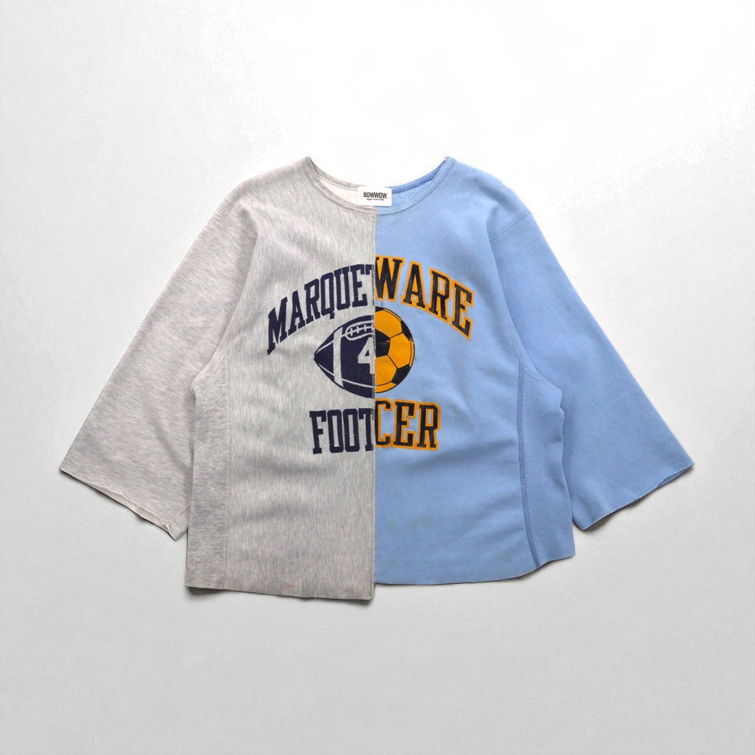 BOWWOW Remake Reconstructed Reverse Weave Cut-Off Sweatshirt, Size L, Blue/Gray, College Print