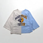 BOWWOW Remake Reconstructed Reverse Weave Cut-Off Sweatshirt, Size L, Blue/Gray, College Print