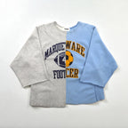 BOWWOW Remake Reconstructed Reverse Weave Cut-Off Sweatshirt, Size L, Blue/Gray, College Print