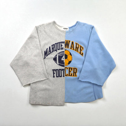 BOWWOW リメイク 再構築 リバースウィーブ カットオフ スウェット L ブルー グレー カレッジ プリント