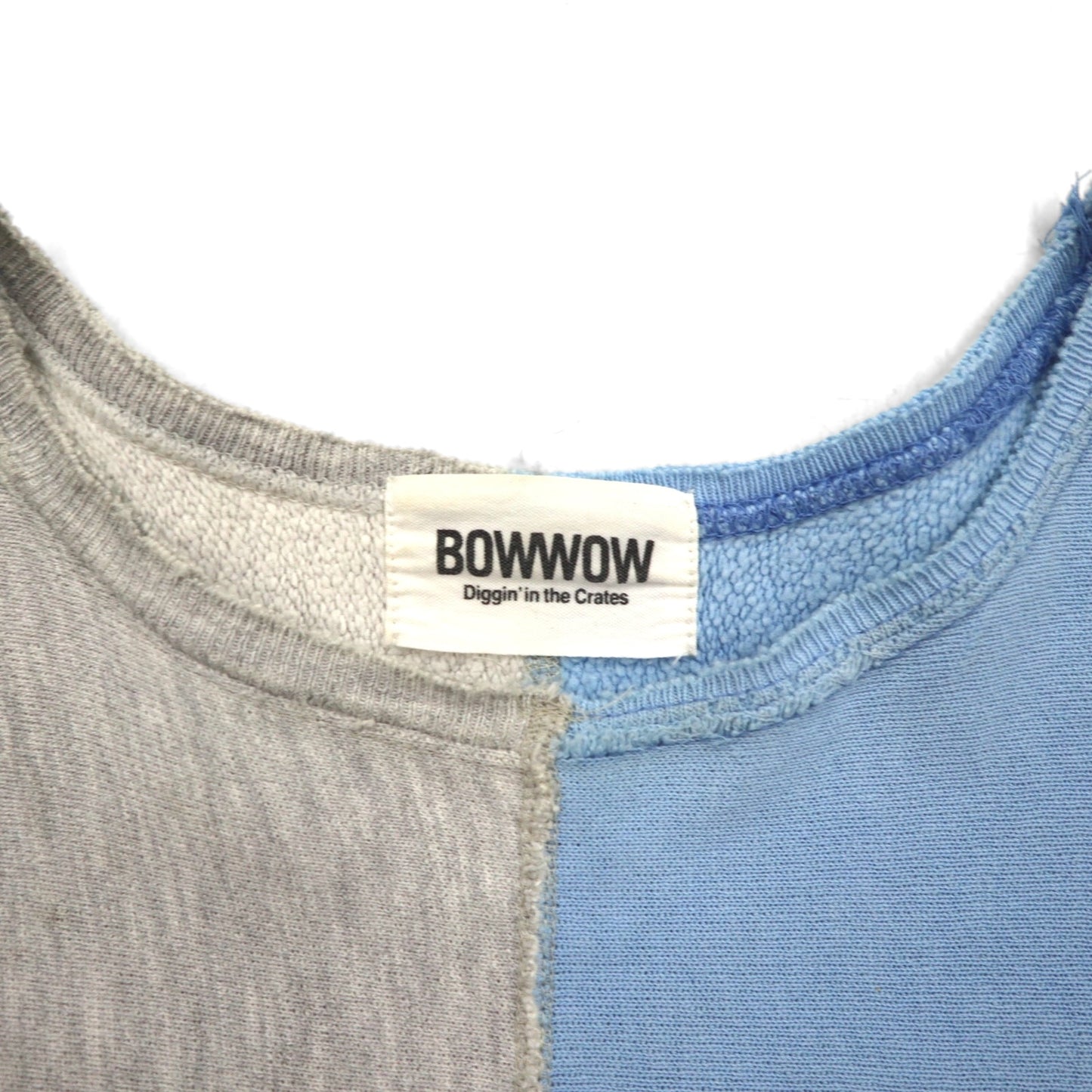 BOWWOW リメイク 再構築 リバースウィーブ カットオフ スウェット L ブルー グレー カレッジ プリント