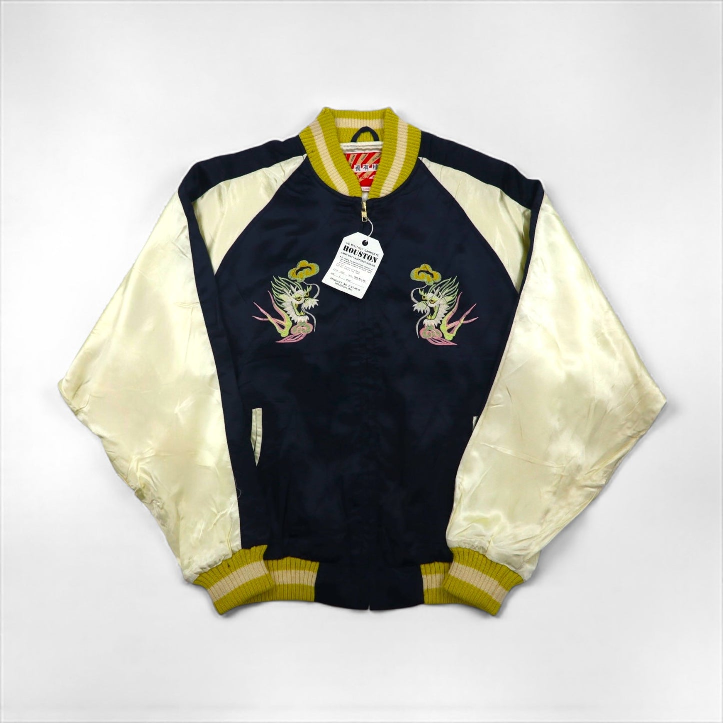 HOUSTON 90s Sukajan Souvenir Jacket, Size L, Nylon, Featuring a Dragon Design from Japan