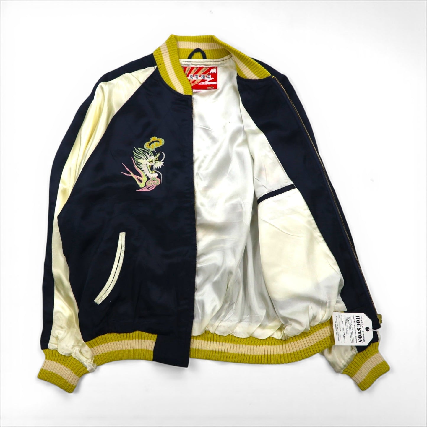 HOUSTON 90s Sukajan Souvenir Jacket, Size L, Nylon, Featuring a Dragon Design from Japan
