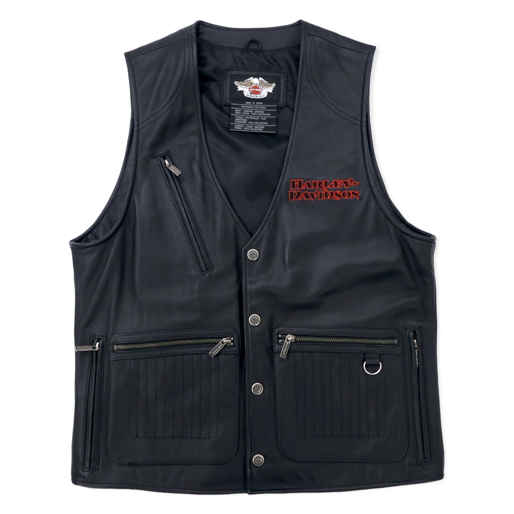 日本然リトテ-古着オンライン-HARLEY DAVIDSON レザーベスト L ブラック バックロゴ刺繍-HARLEY DAVIDSON Leather Vest L Black Back Logo Embroidery