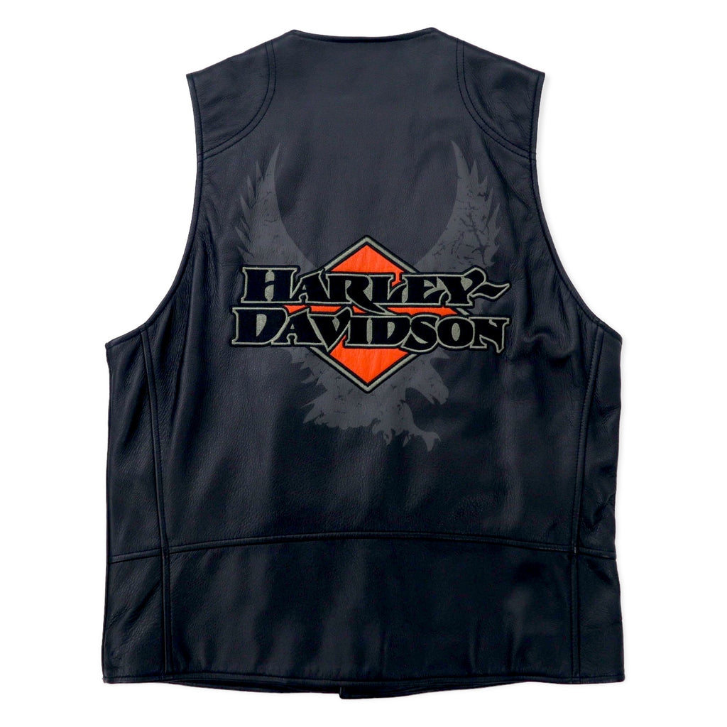 HARLEY DAVIDSON Leather Vest L Black Back Logo Embroidery