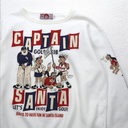 Captain Santa 80年代 キャラクタープリント スウェット M ホワイト 両面プリント 日本製