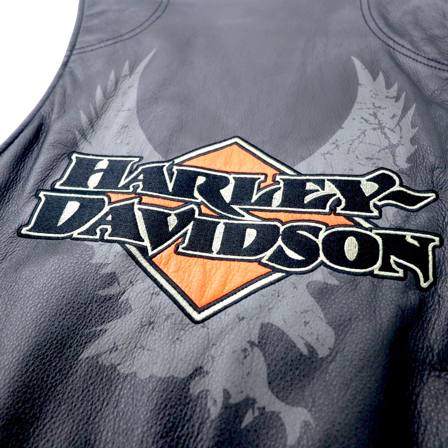 HARLEY DAVIDSON レザーベスト L ブラック バックロゴ刺繍