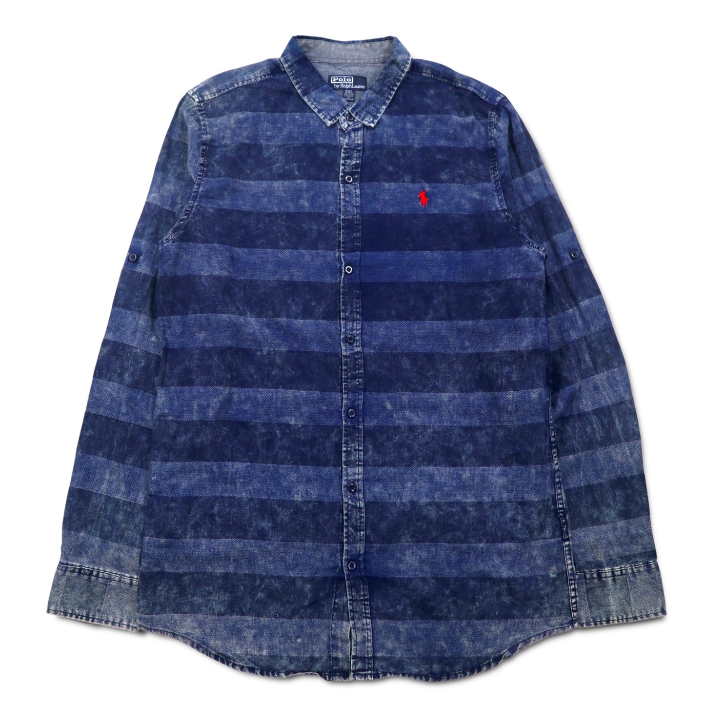 Polo by Ralph Lauren 90s Chemical Wash Striped Shirt XXL Blue Small Pony Embroidery