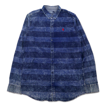 Polo by Ralph Lauren 90s Chemical Wash Striped Shirt XXL Blue Small Pony Embroidery