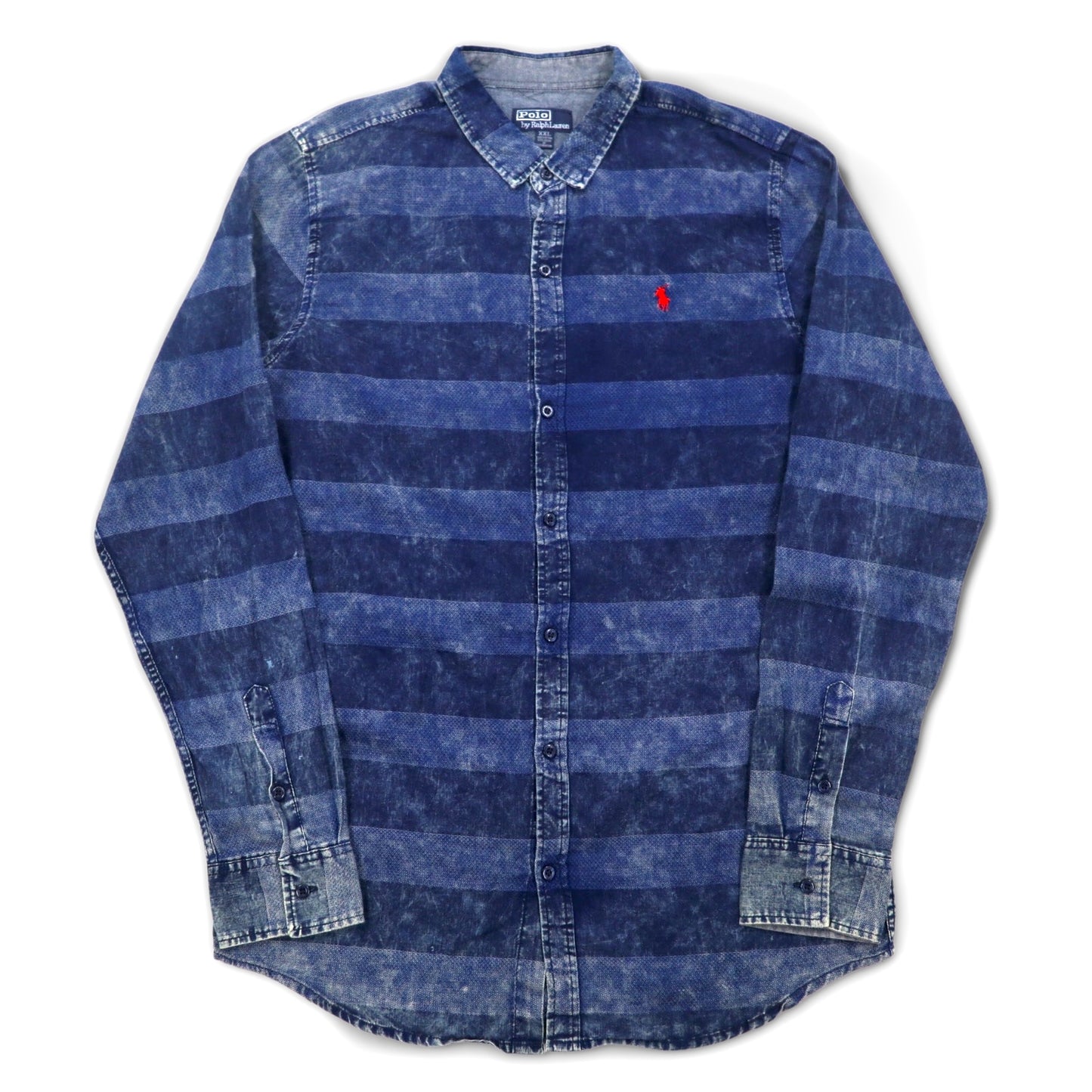 Polo by Ralph Lauren 90s Chemical Wash Striped Shirt XXL Blue Small Pony Embroidery