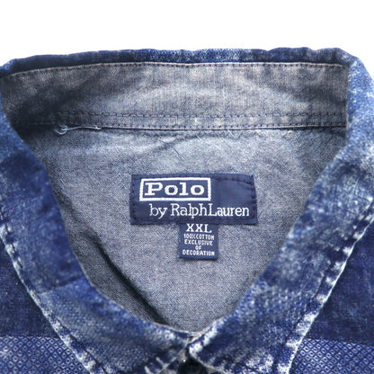 Polo by Ralph Lauren 90s Chemical Wash Striped Shirt XXL Blue Small Pony Embroidery