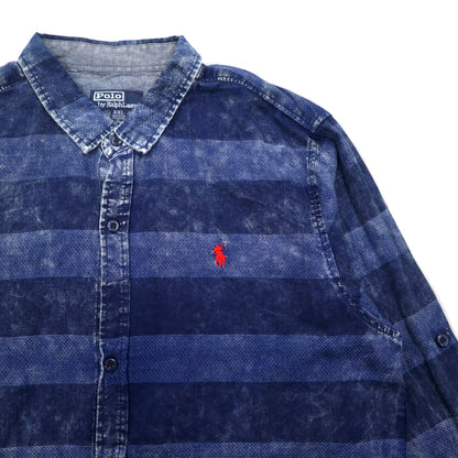 Polo by Ralph Lauren 90s Chemical Wash Striped Shirt XXL Blue Small Pony Embroidery