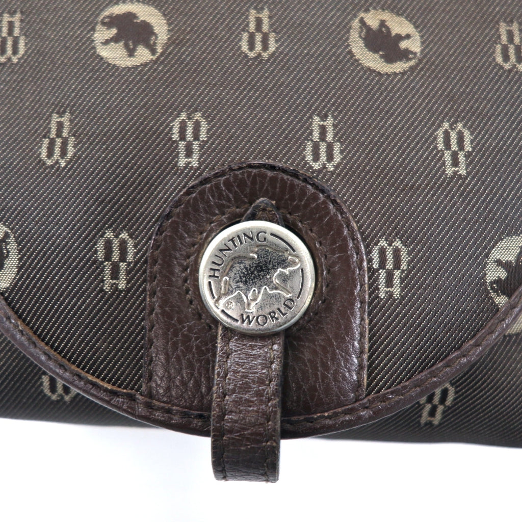 HUNTING WORLD Made in Italy Monogram Crossbody Bag Shoulder Bag Brown Canvas Logo All-over Pattern