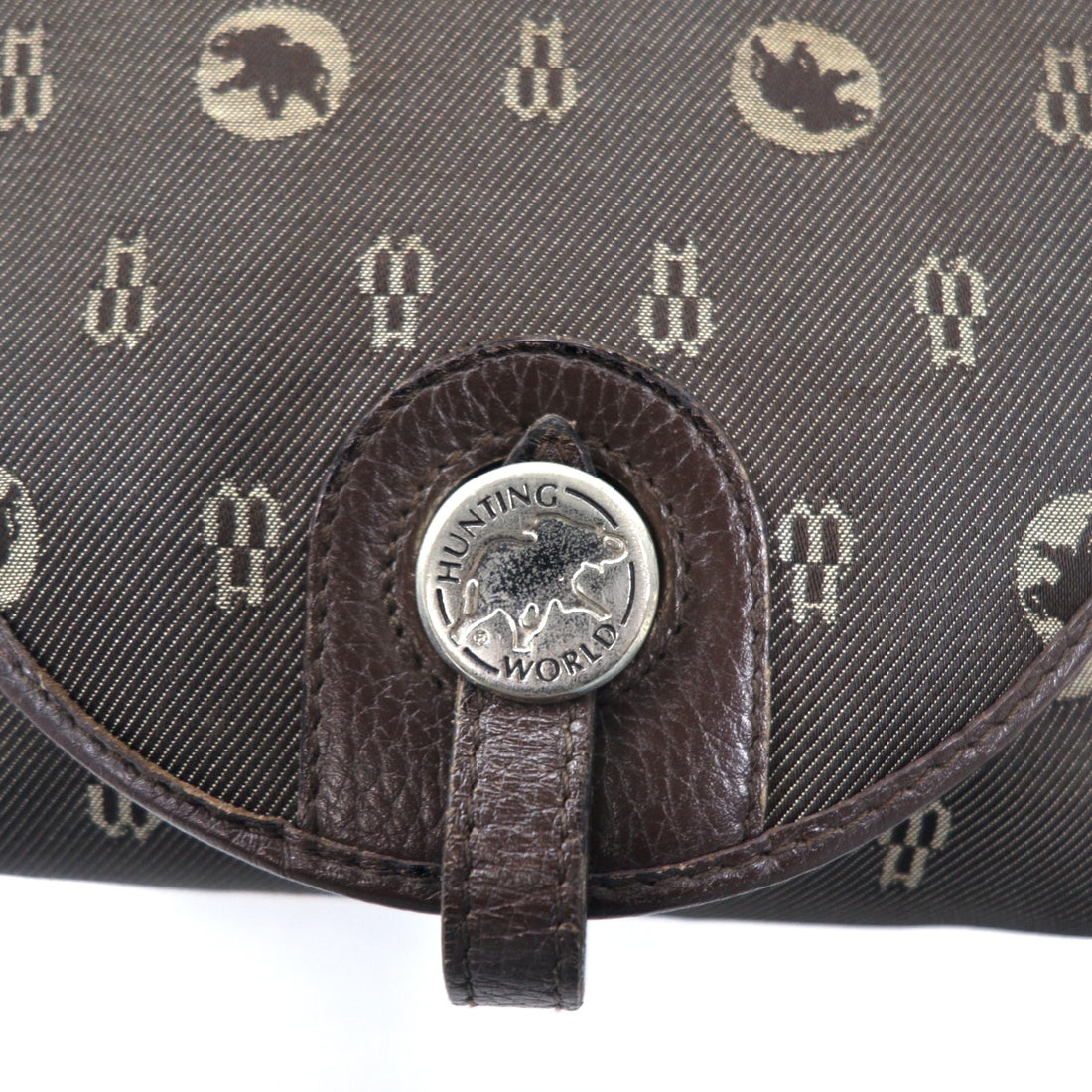HUNTING WORLD Made in Italy Monogram Crossbody Bag Shoulder Bag Brown Canvas Logo All-over Pattern