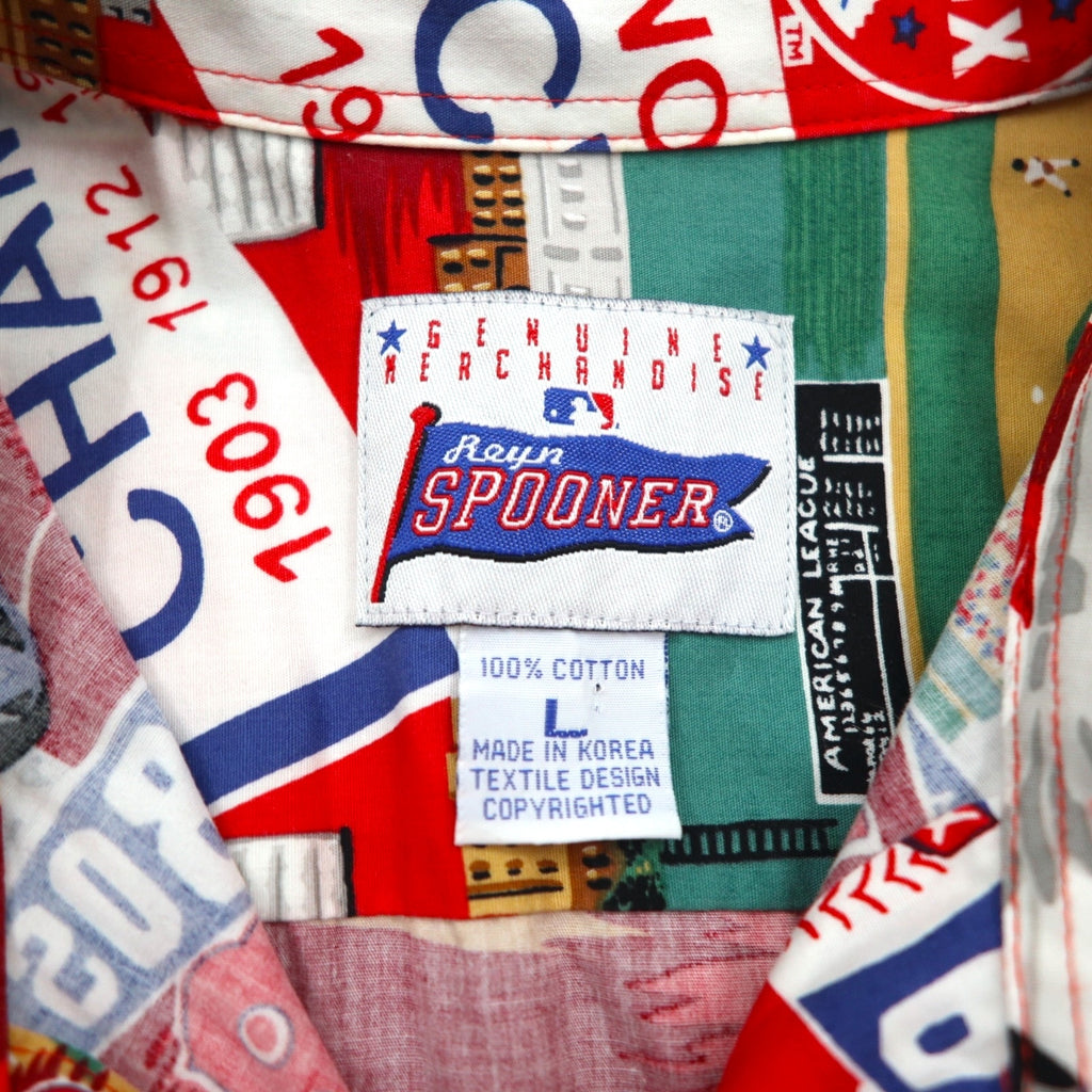 Reyn Spooner Aloha Shirt, Size L, Red, All-Over Print, Cotton, MLB, Boston Red Sox, Chest Pocket