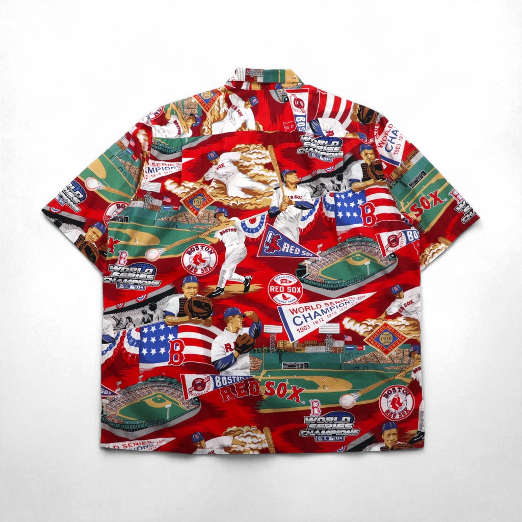 Reyn Spooner Aloha Shirt, Size L, Red, All-Over Print, Cotton, MLB, Boston Red Sox, Chest Pocket