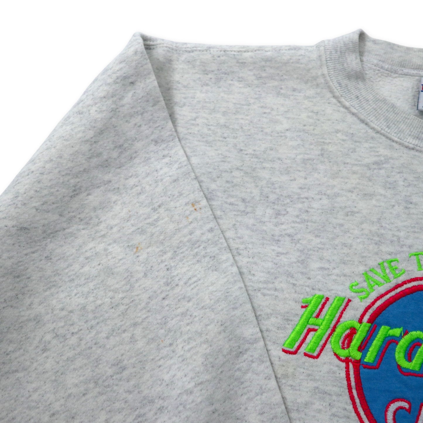 HARD ROCK CAFE USA MADE 90s logo embroidery Sweatshirt XL gray cotton  cotton brushed ling santee Sweats big size