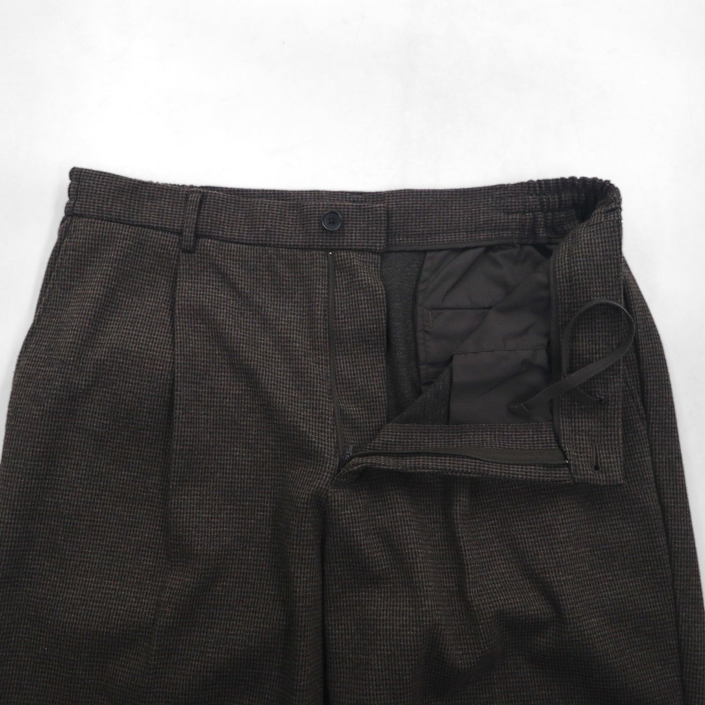 UNIQLO Tucked Wide-leg Pants, Check Pattern, Easy Fit, Size XL, Brown, Cotton