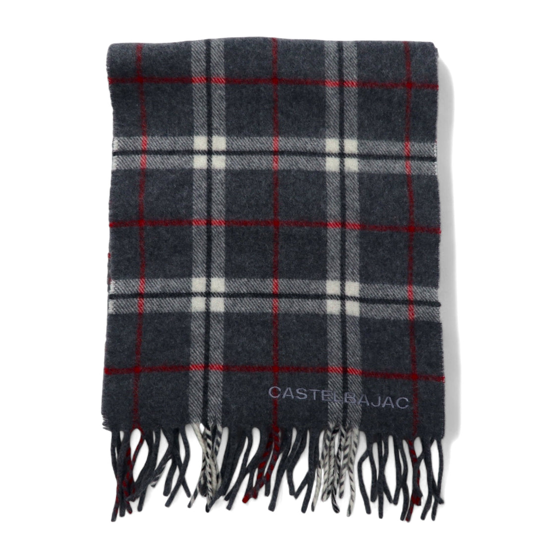 CASTELBAJAC Italian made lambswool scarf grey check wool