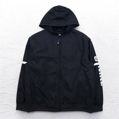 NIKE 00年代 フーデッド ナイロンジャケット L ブラック スウォッシュ 袖ロゴ