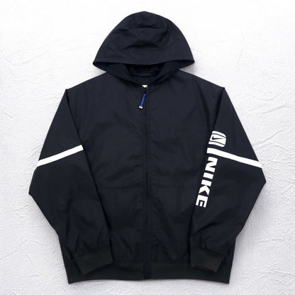 NIKE 00年代 フーデッド ナイロンジャケット L ブラック スウォッシュ 袖ロゴ