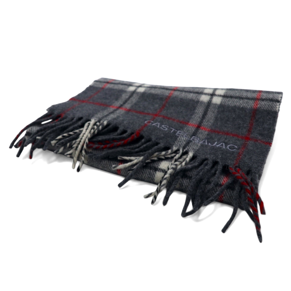 CASTELBAJAC Italian made lambswool scarf grey check wool