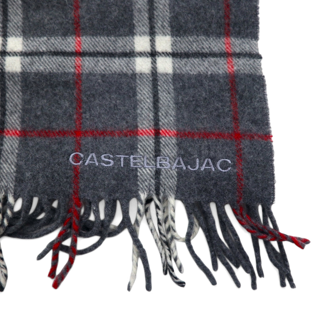 CASTELBAJAC Italian made lambswool scarf grey check wool