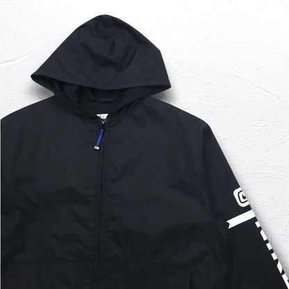 NIKE 00年代 フーデッド ナイロンジャケット L ブラック スウォッシュ 袖ロゴ