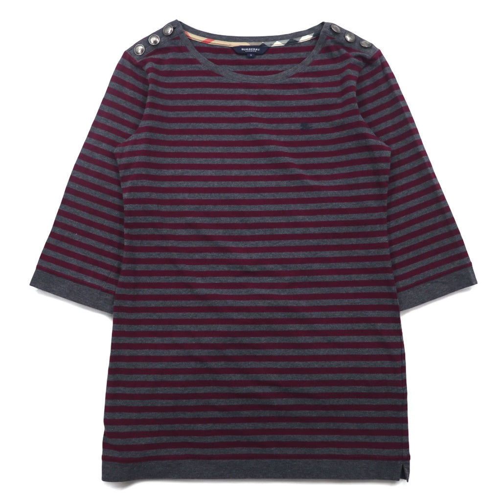 BURBERRY ボーダー チュニック Tシャツ M グレー ショルダーボタン ワンポイントロゴ刺繍 日本製