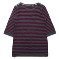BURBERRY ボーダー チュニック Tシャツ M グレー ショルダーボタン ワンポイントロゴ刺繍 日本製