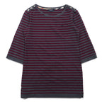 BURBERRY ボーダー チュニック Tシャツ M グレー ショルダーボタン ワンポイントロゴ刺繍 日本製