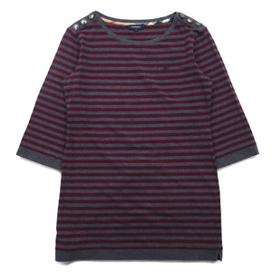 BURBERRY ボーダー チュニック Tシャツ M グレー ショルダーボタン ワンポイントロゴ刺繍 日本製