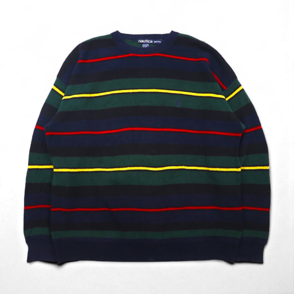 NAUTICA 90年代 ニット セーター 2XL マルチカラー コットン ボーダー ビッグサイズ