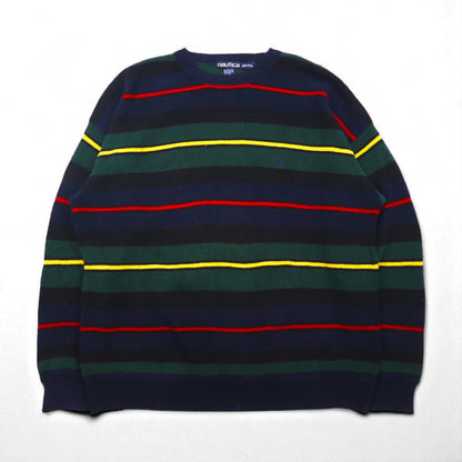 NAUTICA 90年代 ニット セーター 2XL マルチカラー コットン ボーダー ビッグサイズ