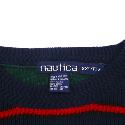 NAUTICA 90年代 ニット セーター 2XL マルチカラー コットン ボーダー ビッグサイズ