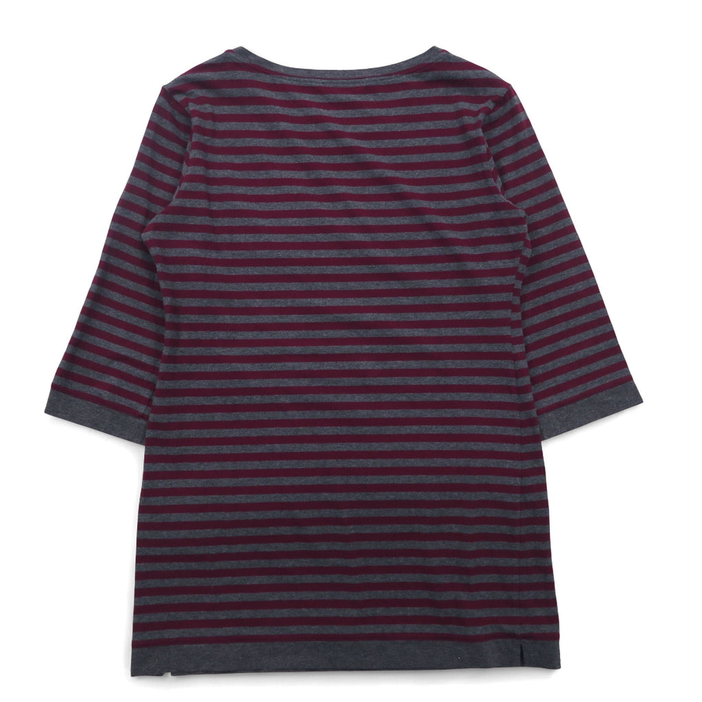 BURBERRY ボーダー チュニック Tシャツ M グレー ショルダーボタン ワンポイントロゴ刺繍 日本製