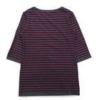 BURBERRY ボーダー チュニック Tシャツ M グレー ショルダーボタン ワンポイントロゴ刺繍 日本製