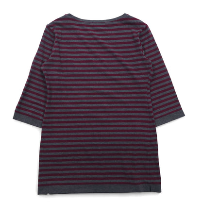 BURBERRY ボーダー チュニック Tシャツ M グレー ショルダーボタン ワンポイントロゴ刺繍 日本製