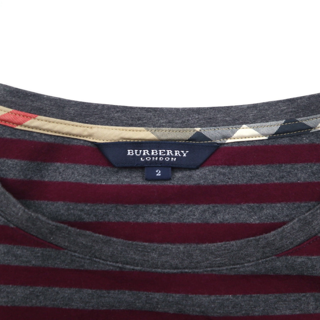 BURBERRY ボーダー チュニック Tシャツ M グレー ショルダーボタン ワンポイントロゴ刺繍 日本製