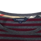BURBERRY ボーダー チュニック Tシャツ M グレー ショルダーボタン ワンポイントロゴ刺繍 日本製