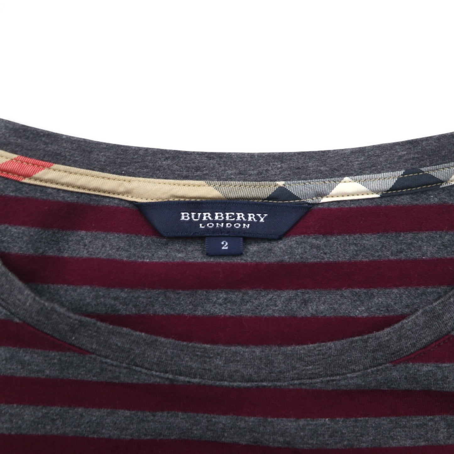 BURBERRY ボーダー チュニック Tシャツ M グレー ショルダーボタン ワンポイントロゴ刺繍 日本製