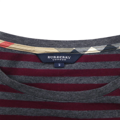 BURBERRY ボーダー チュニック Tシャツ M グレー ショルダーボタン ワンポイントロゴ刺繍 日本製