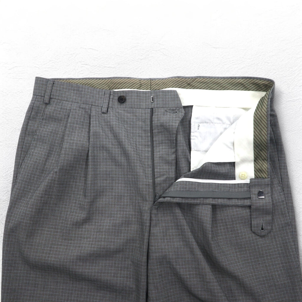 LAUREN RALPH LAUREN タック スラックスパンツ L グレー チェック ポリエステル WASHABLE