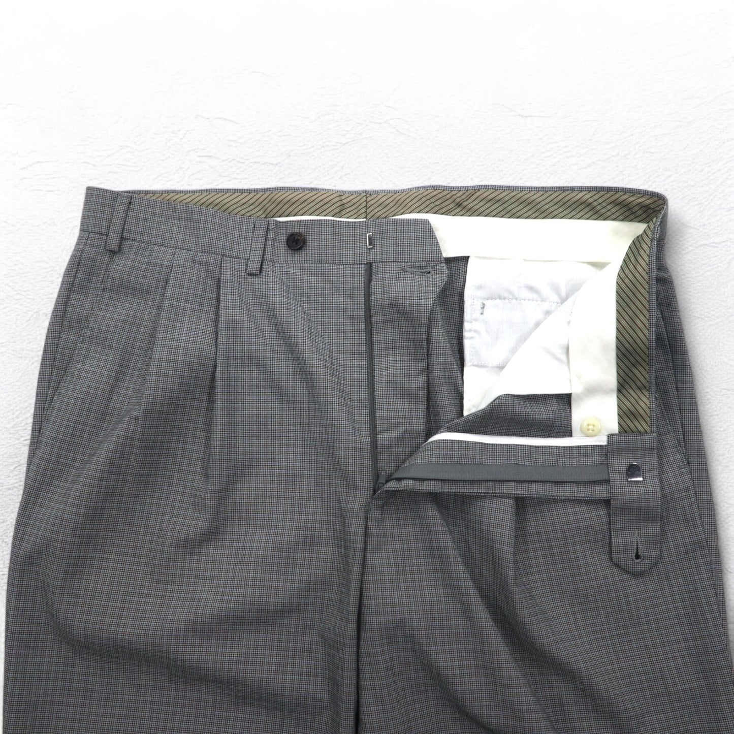 LAUREN RALPH LAUREN タック スラックスパンツ L グレー チェック ポリエステル WASHABLE