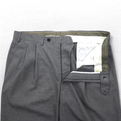 LAUREN RALPH LAUREN タック スラックスパンツ L グレー チェック ポリエステル WASHABLE