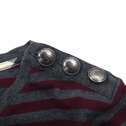 BURBERRY ボーダー チュニック Tシャツ M グレー ショルダーボタン ワンポイントロゴ刺繍 日本製