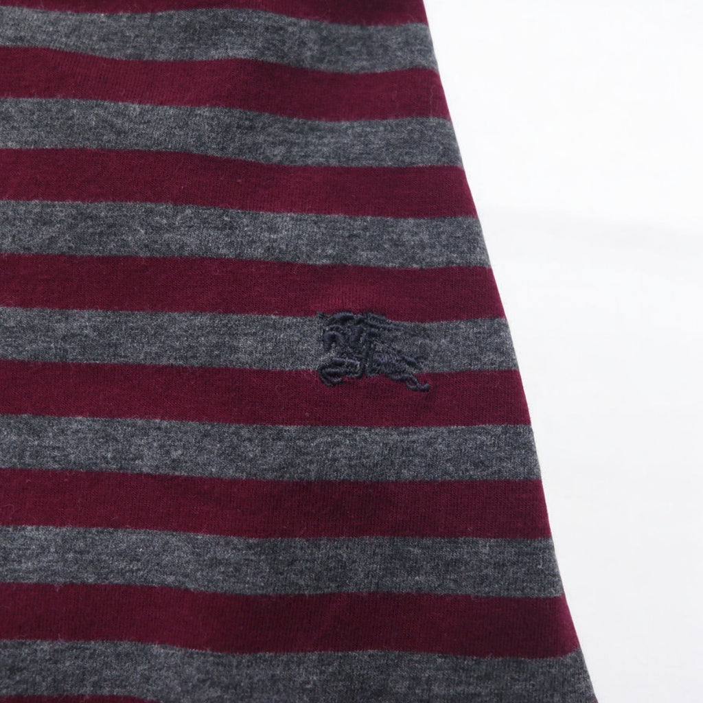 BURBERRY ボーダー チュニック Tシャツ M グレー ショルダーボタン ワンポイントロゴ刺繍 日本製