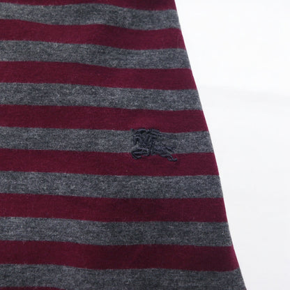 BURBERRY ボーダー チュニック Tシャツ M グレー ショルダーボタン ワンポイントロゴ刺繍 日本製