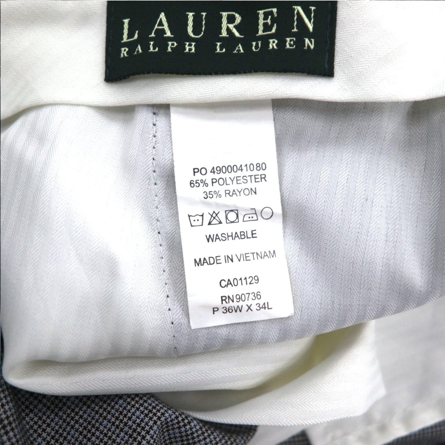 LAUREN RALPH LAUREN タック スラックスパンツ L グレー チェック ポリエステル WASHABLE