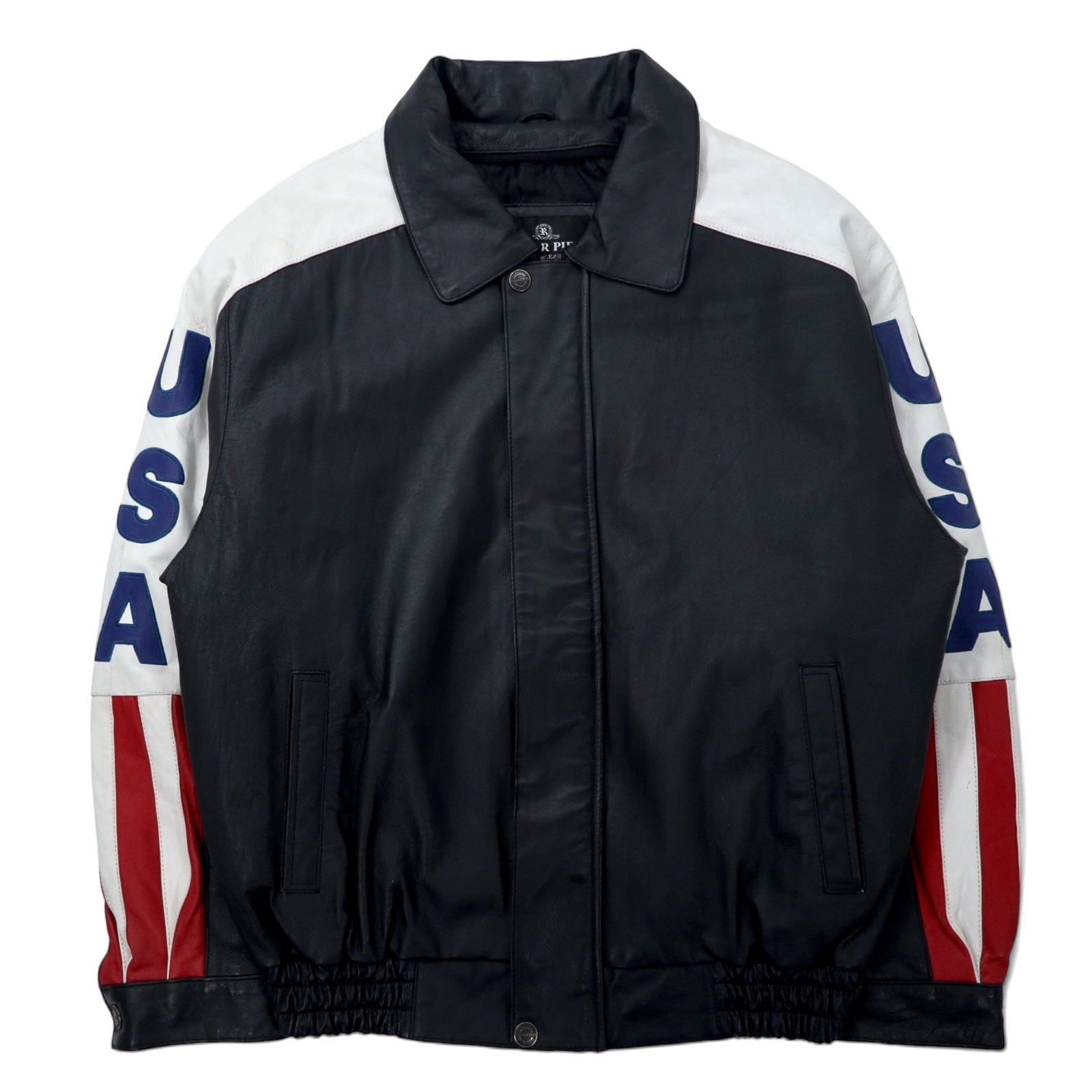 日本然リトテ-古着オンライン-OSCAR PIEL レザージャケット A-2 フライトジャケット L ブラック USA 星条旗-OSCAR PIEL Leather Jacket A-2 Flight Jacket L Black USA Stars and Stripes